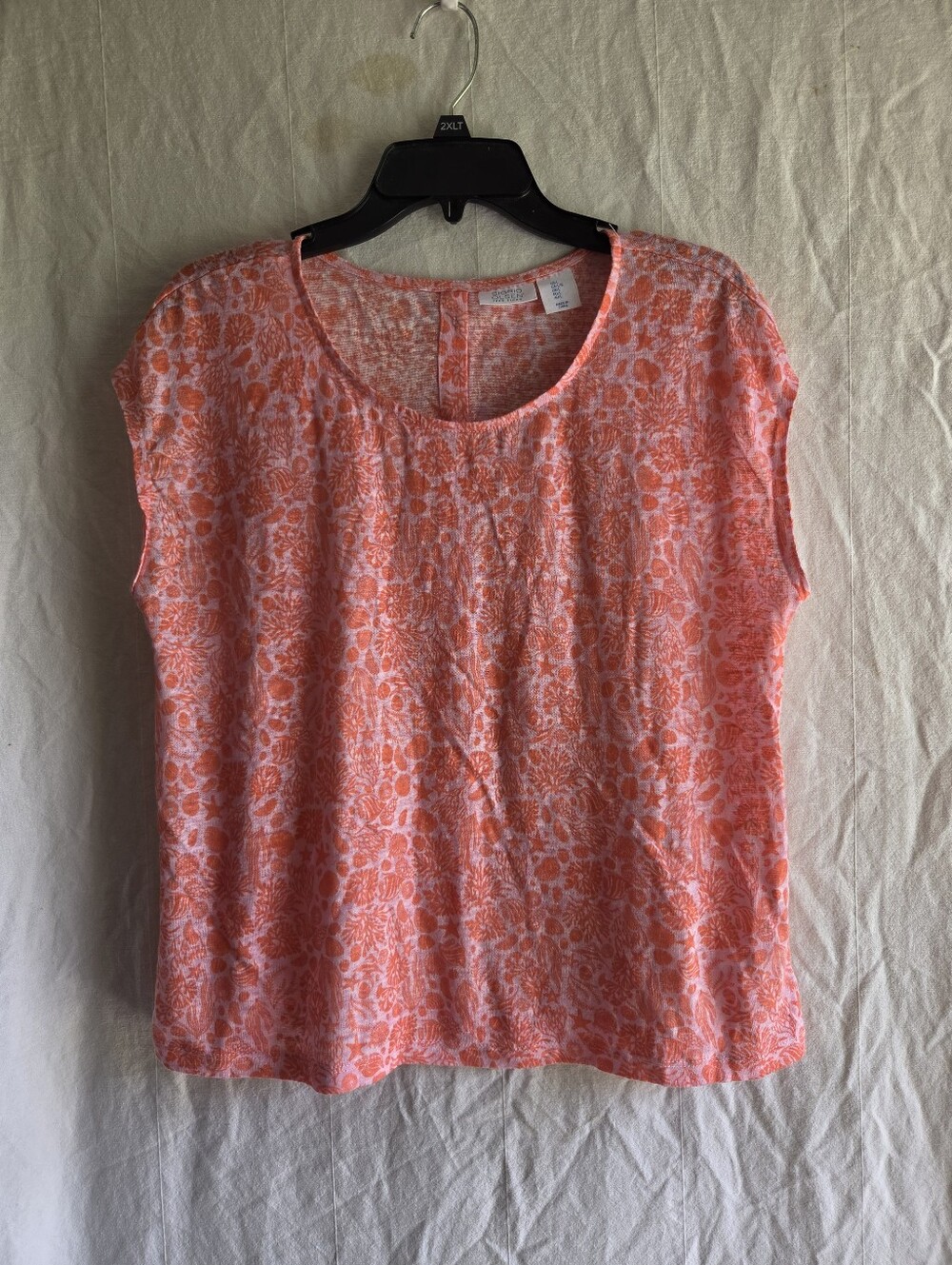 Sigrid Olsen Women's Top Size Large Ocean Life Print Button Details Pink Coral